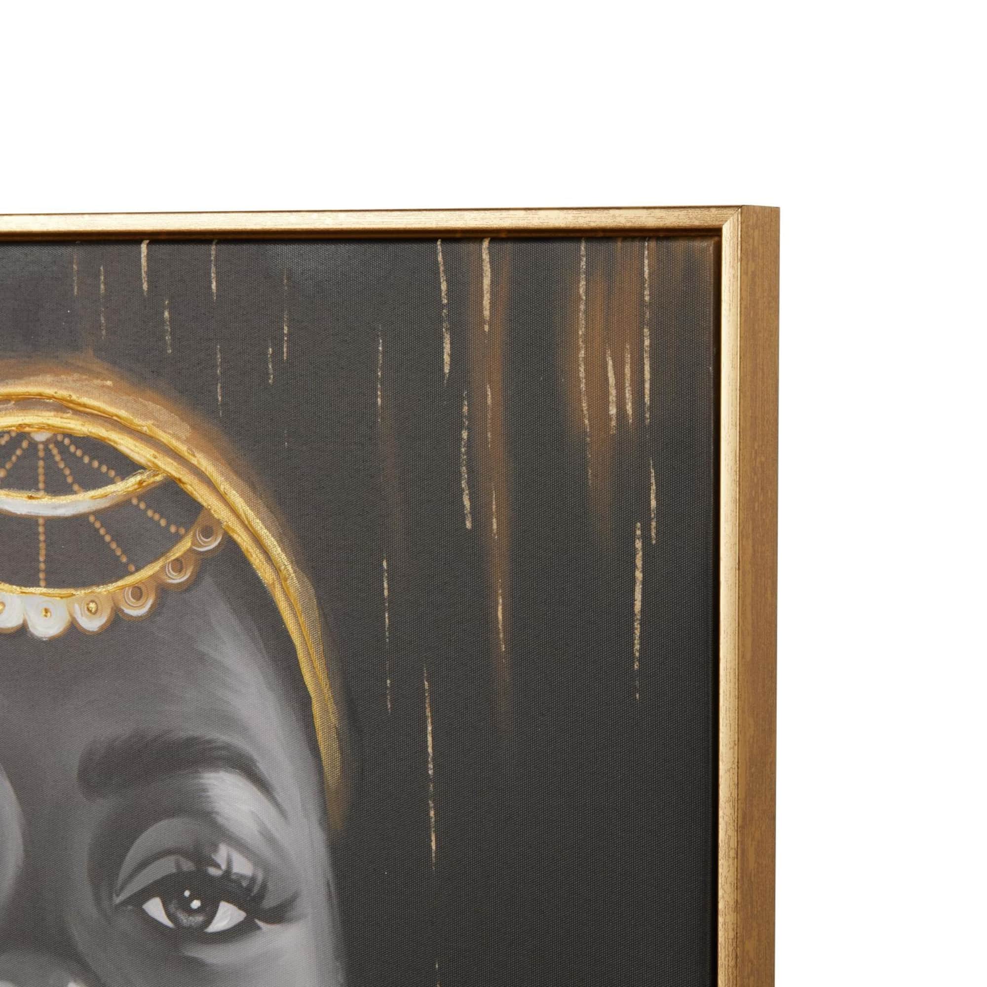 Black Canvas Woman Framed Wall Art with Gold Foil and Jewelry Accents